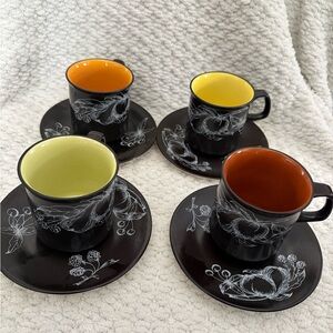 Elegant Crown Devon Harlequin coffee cups and saucers